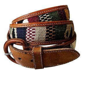 Southwestern Brown Leather and Multicolor Woven Men's Belt Sz 42